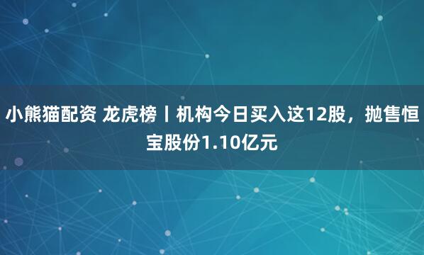小熊猫配资 龙虎榜丨机构今日买入这12股，抛售恒宝股份1.10亿元